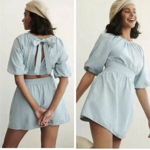 Anthropologie Love The Label Puff Sleeve Open Back Minidress Size XS H34